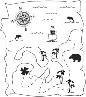 Treasure island pirate map picture to color
